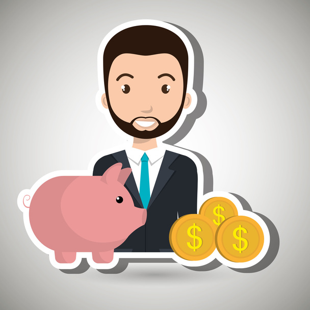 Человек свиньи валютные деньги
 - Вектор,изображение