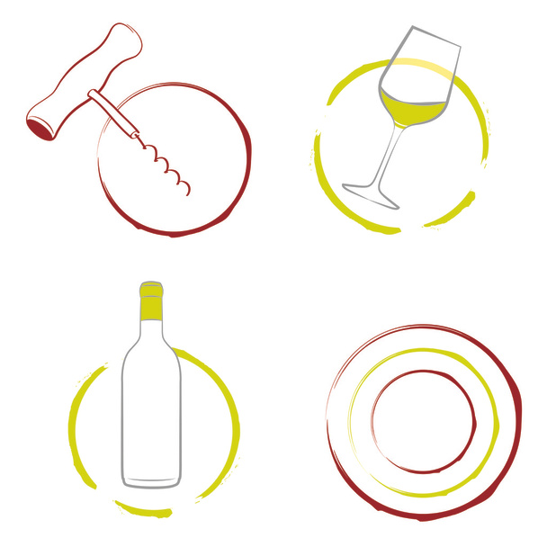 das Weinglas, die Flasche Wein und der Korkenzieher - Vektor, Bild