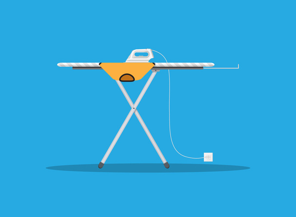 modern iron and orange tshirt on ironing board - Vector, Image