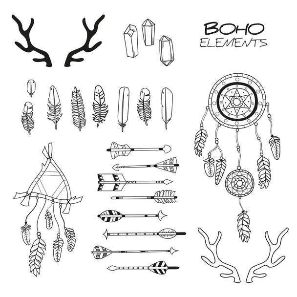 Ensemble d'éléments Boho dessinés à la main
 - Vecteur, image
