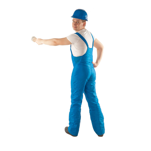 builder in blue uniform with a brush in hand - Foto, afbeelding