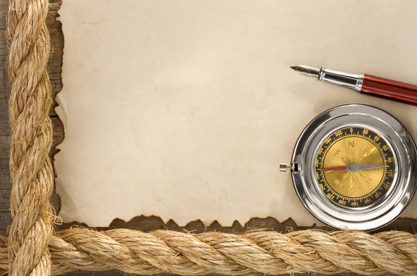 Ropes and compass on old vintage ancient paper - Foto, immagini