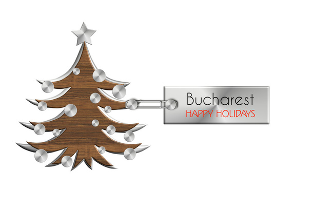Gadgets Natale in acciaio e legno etichettato Bucarest buone feste
 - Foto, immagini