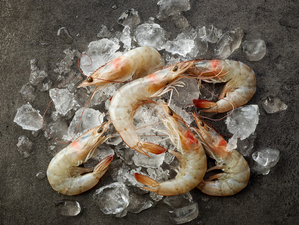 fresh raw prawns and ice - Foto, afbeelding