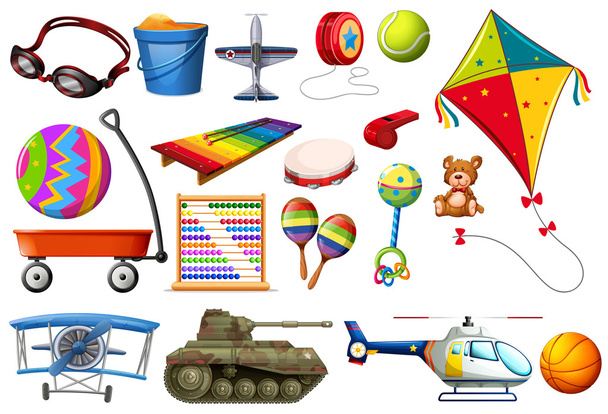 Conjunto de juguetes y transportes
 - Vector, Imagen