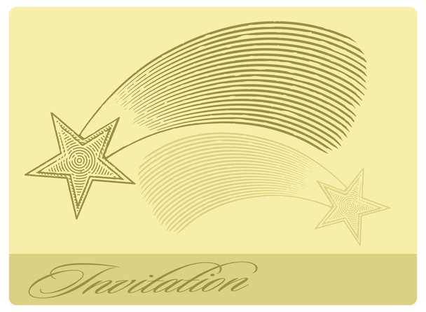 Invitation card with shooting star in engraved style - Vector, Image