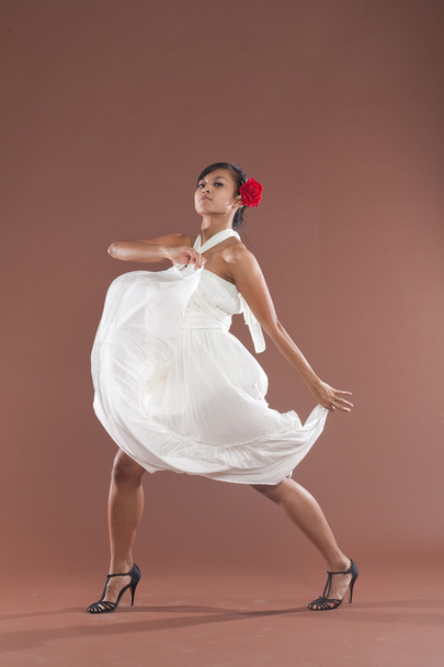 Beautiful flamenco dancer in white dress - Φωτογραφία, εικόνα