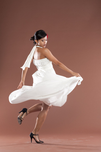 Beautiful flamenco dancer in white dress - Photo, image