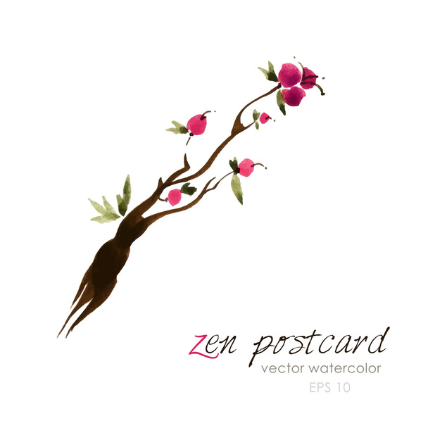 Chinese painting - zen-like natural hand-made vector watercolor flower illustration - Vector, Image
