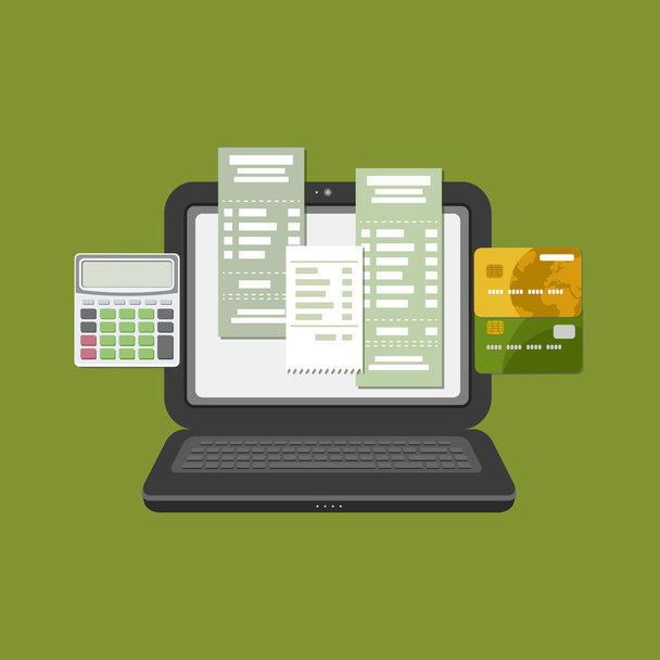 Concepto de pago de factura de verificación de impuestos cuenta en línea a través de ordenador o portátil. Pago en línea
.  - Vector, imagen