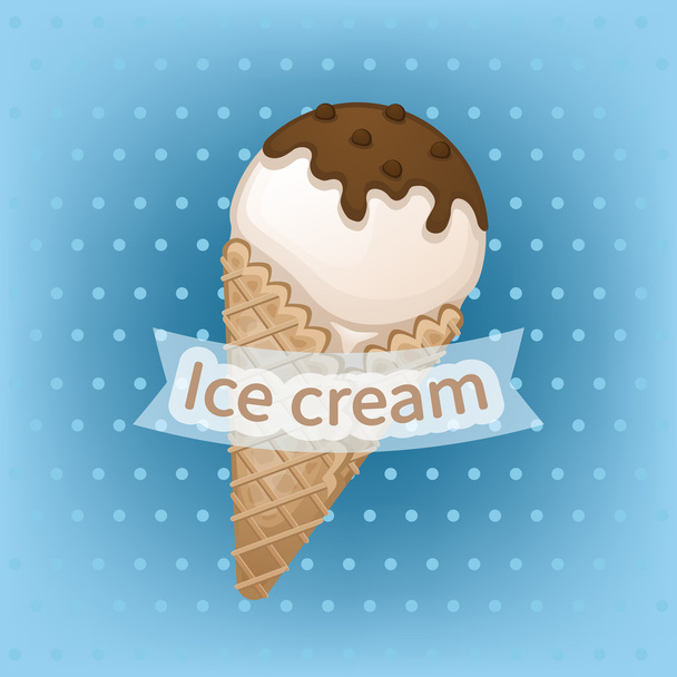 Vanille ijs met chocolade topping in een wafel kegel. Heerlijke zoete ijs met chocolade hagelslag. - Vector, afbeelding