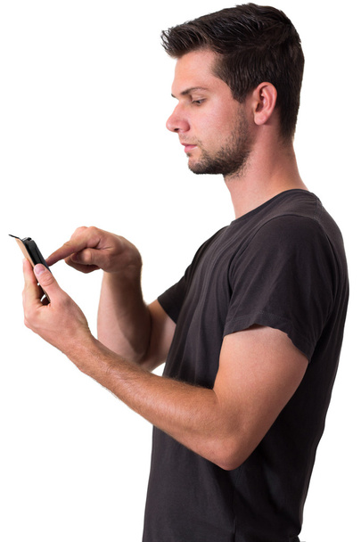 genç adam onun smartphone üzerinde çalışma - Fotoğraf, Görsel