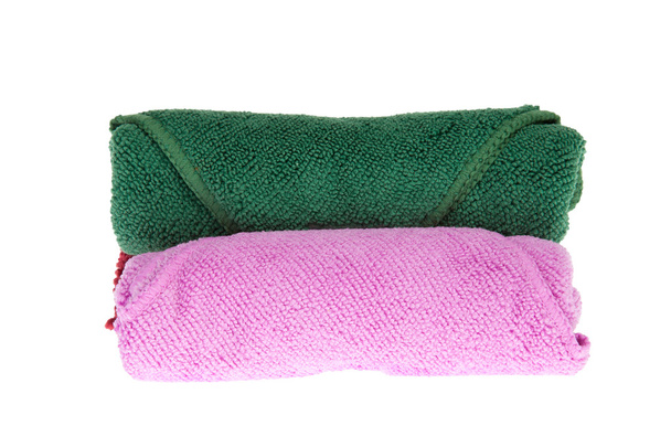 Colorful towels rolls on white background - Photo, Image