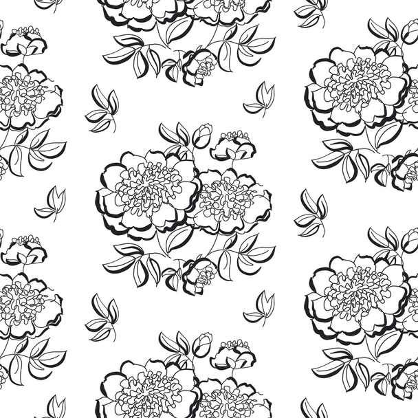 b/w peony floral sketch. spring flower vector illustration. blac - Vektör, Görsel