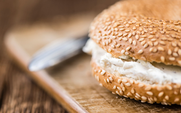 Sesame Bagel with cream cheese - Photo, Image