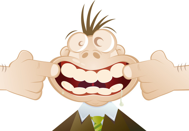 Divertido hombre de dibujos animados obligado a sonreír
 - Vector, Imagen