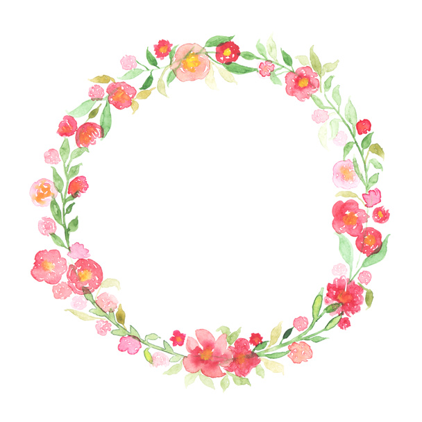 Hand drawn watercolor wreath with abstract flowers and leaves isolated on a white background - Fotó, kép