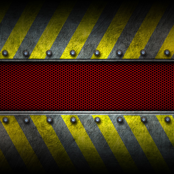 grunge metal e maglia rossa con verniciatura gialla. zona di sicurezza
.  - Foto, immagini