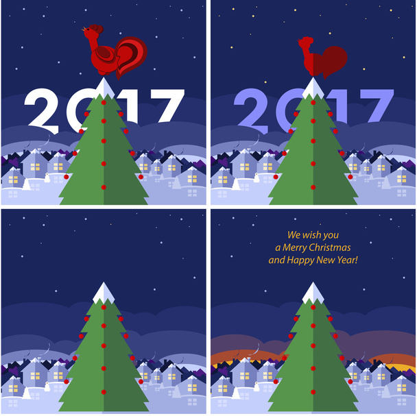 Σύνολο διάνυσμα κάρτες σε μια επίπεδη στυλ. Πρωτοχρονιά και τα Χριστούγεννα - Διάνυσμα, εικόνα