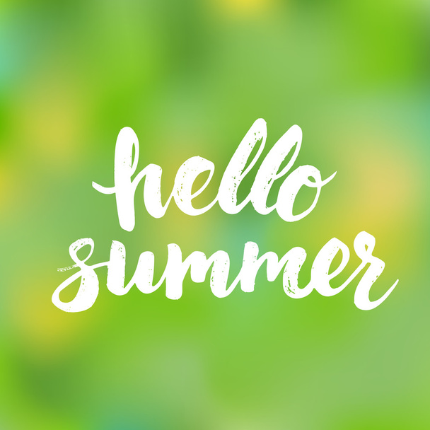 Hello summer card with hand drawn brush lettering. - Vector, imagen