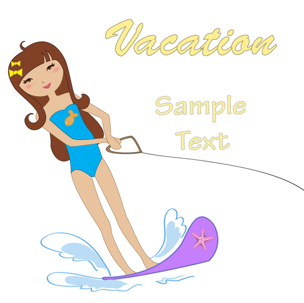 Attractive girl water skiing - Vector, imagen