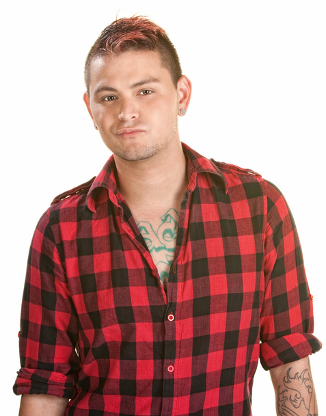 Annoyed Male in Flannel Shirt - 写真・画像