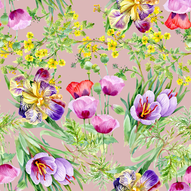 Watercolor Seamless floral pattern - Foto, imagen