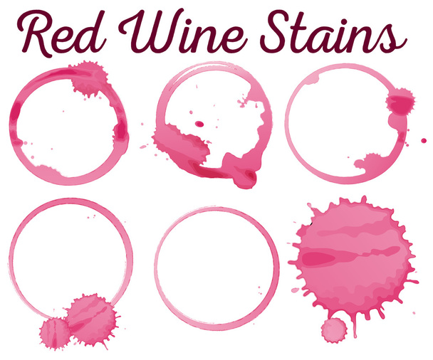 六つの異なる赤ワインの汚れ - ベクター画像