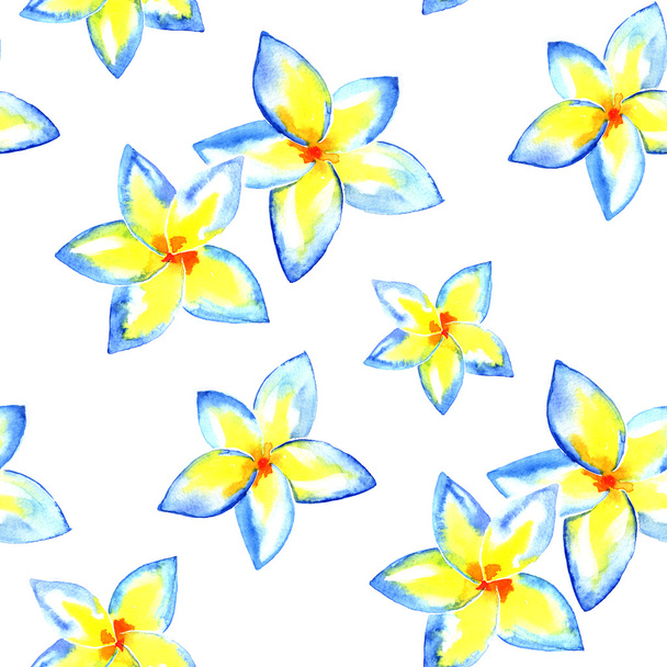 Seamless watercolor hand painted background, pattern. Isolated blue flowers. - Fotografie, Obrázek