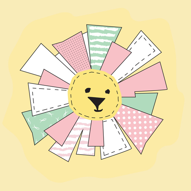 Желтое смешное солнце в стиле лоскутного одеяла
 - Вектор,изображение