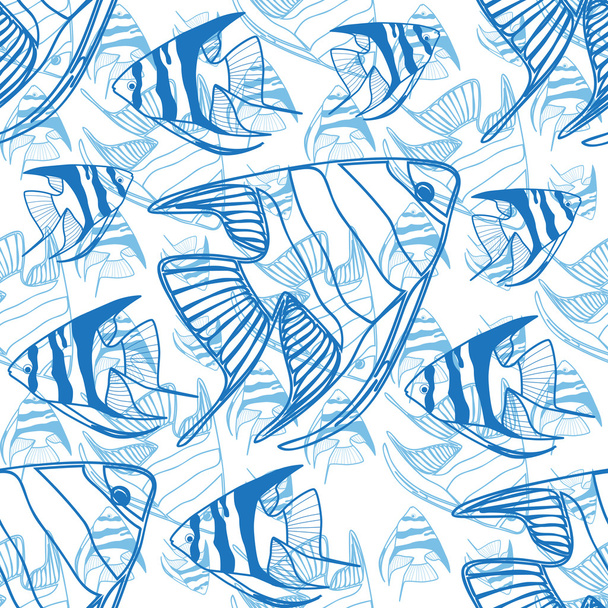 Vector Seamless pattern with fish silhouettes - Vector, imagen