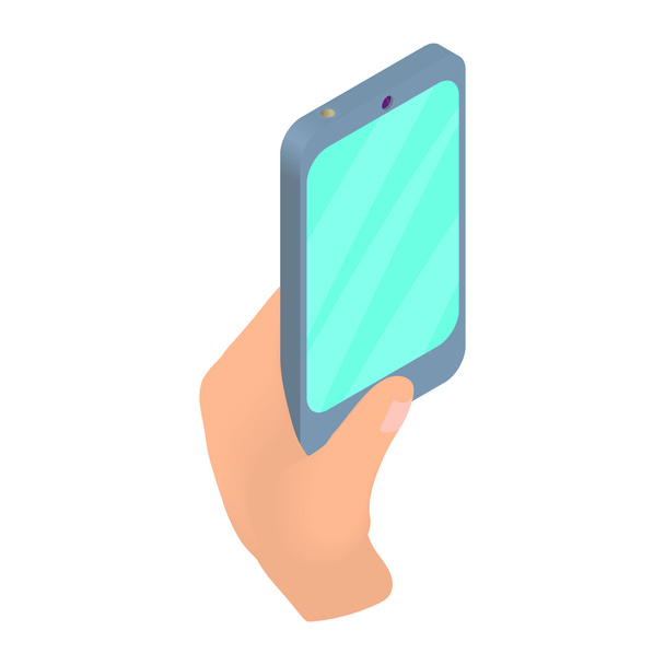 Male hand holding smartphone icon, cartoon style - Vector, Image