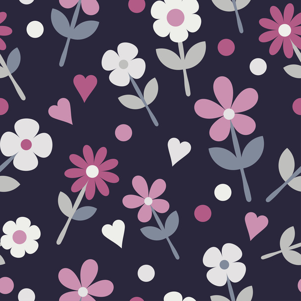 Seamless pattern with decorative flowers and polka dots. Print. Cloth design, wallpaper. - Vector, Imagen