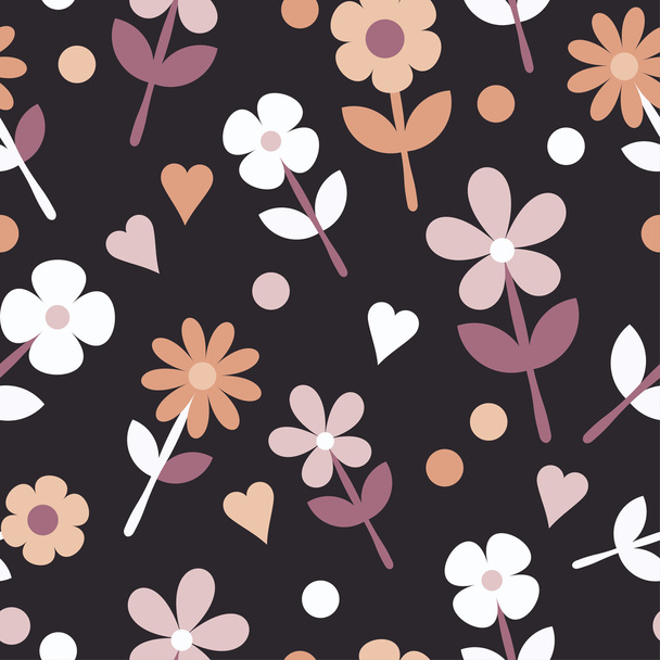 Seamless pattern with decorative flowers and polka dots. Print. Cloth design, wallpaper. - Vektör, Görsel