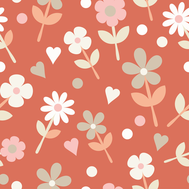 Seamless pattern with decorative flowers and polka dots. Print. Cloth design, wallpaper. - Vektör, Görsel