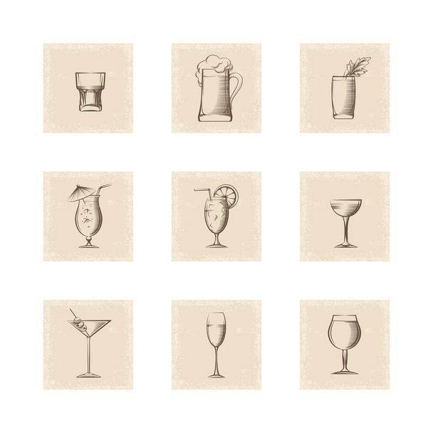 Grunge style drinks icons set - Vecteur, image