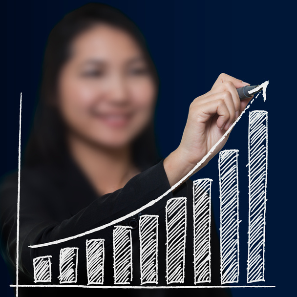 ビジネス女性図面 growthing 矢印、ビジネス成功のコンセプト - 写真・画像