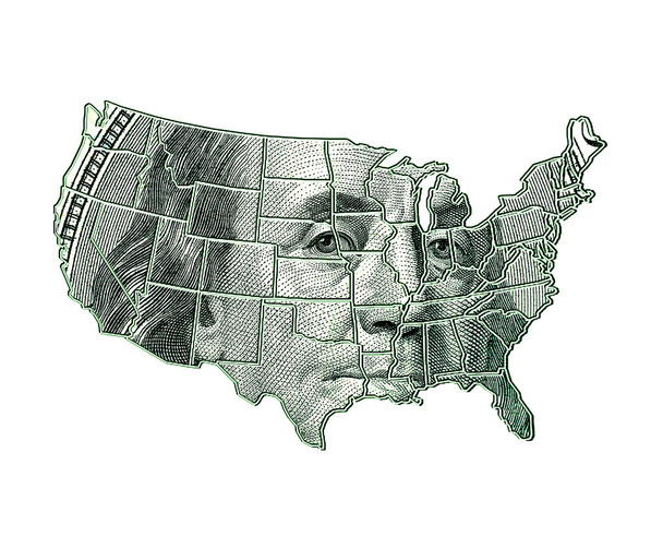 USA map on a dollar background - Photo, Image