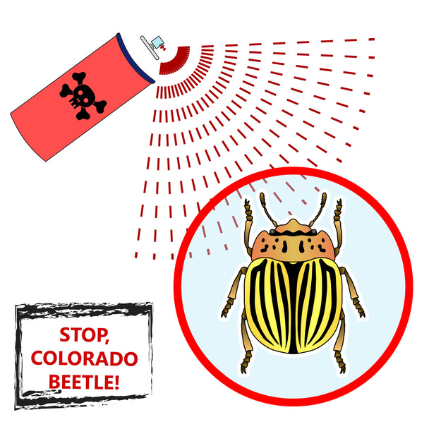 ilustración vectorial. Rociar contra insectos insecticidas. antiplaguicidas, escarabajo colorado
 - Vector, Imagen