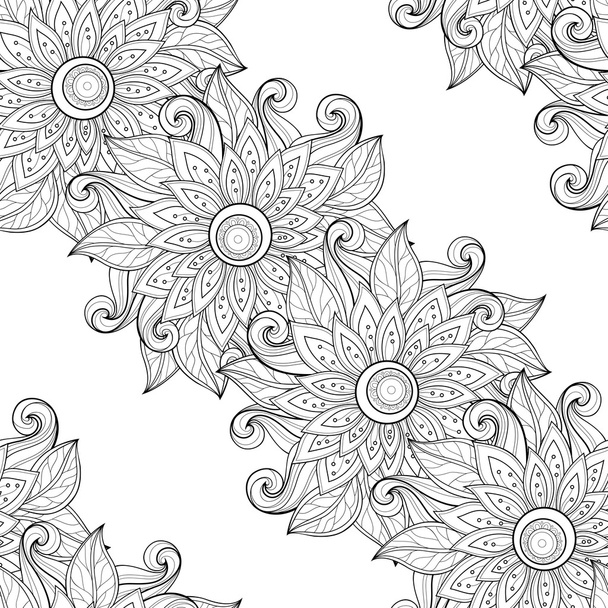 Seamless Monochrome Floral Pattern - Vektor, obrázek