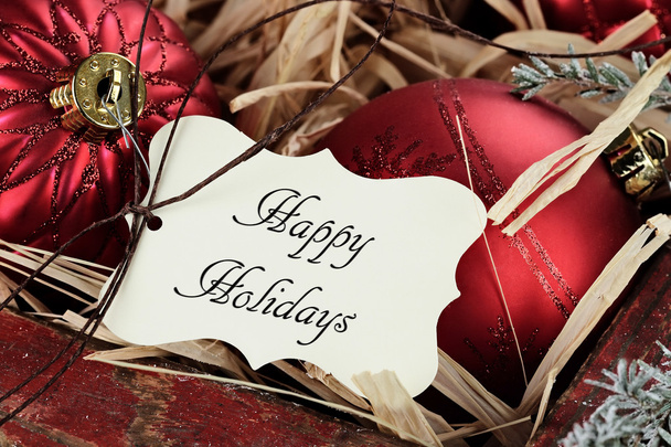 Happy Holidays Tag and Christmas Ornaments - Foto, Bild