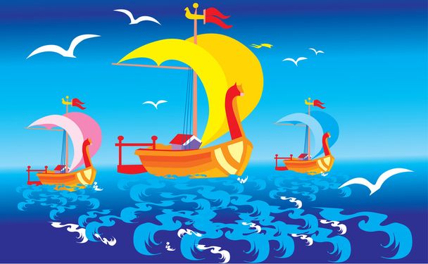 Boats in the sea. - Vector, Image