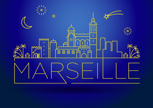 Marseille stad Skyline met typografisch ontwerp - Vector, afbeelding