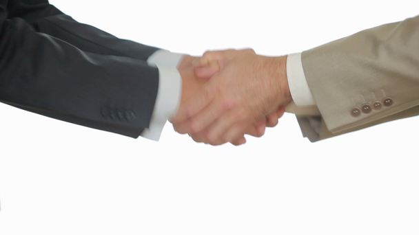 白背景とビジネス握手、二人の男が手を振る - 映像、動画