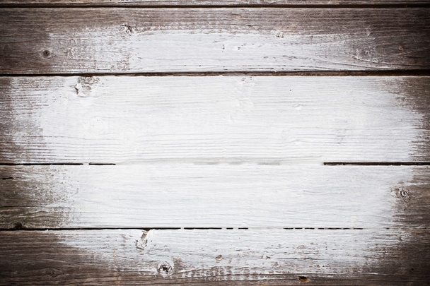 white paint brush strokes on  wooden plank - Fotoğraf, Görsel