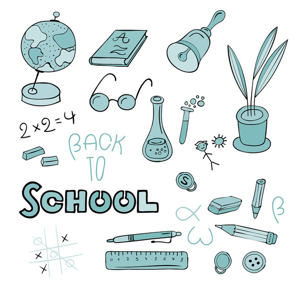 Handgezeichnete Illustrationen des Schullebens und Lernens - Vektor, Bild