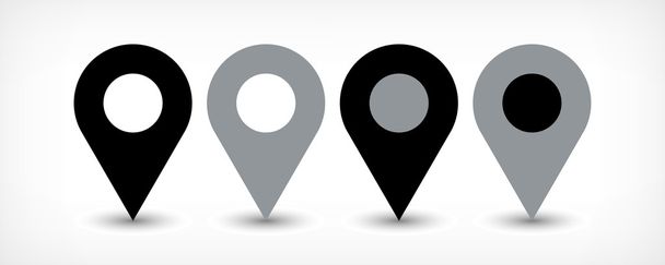 Grijze platte kaart PIN teken locatiepictogram met schaduw - Vector, afbeelding