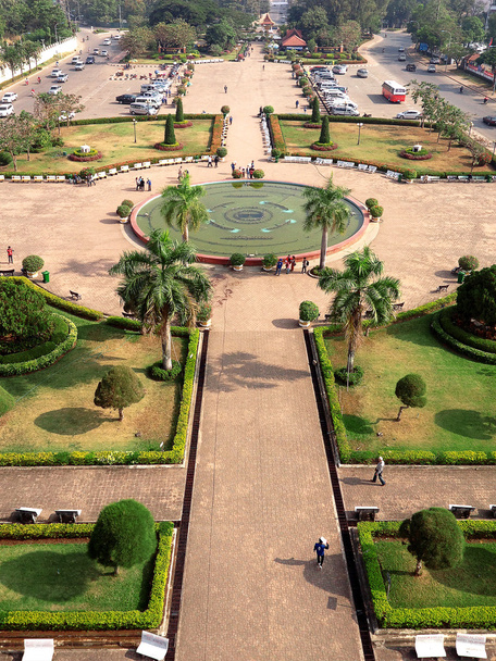 Letecký pohled (pohled shora) od Patuxai Monument, Laosu Vientiane - Fotografie, Obrázek