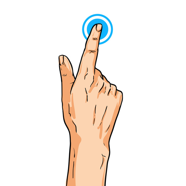 La mano vectorial hace clic en el botón. Ilustración en estilo cómico
 - Vector, Imagen