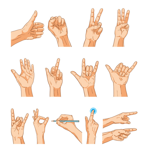 Vector manos señal gesto conjunto. Colección de manos humanas aisladas
 - Vector, imagen